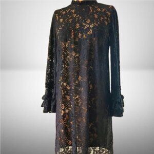 Coquette Girl 60's Whimsigoth floral lace dress bell sleeve black women's sz 4-6